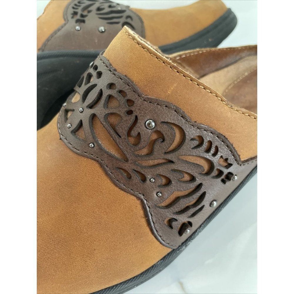 Womens Ariat Clogs Brown Tan Leather Mules Slip On Size 8 - Picture 8 of 12